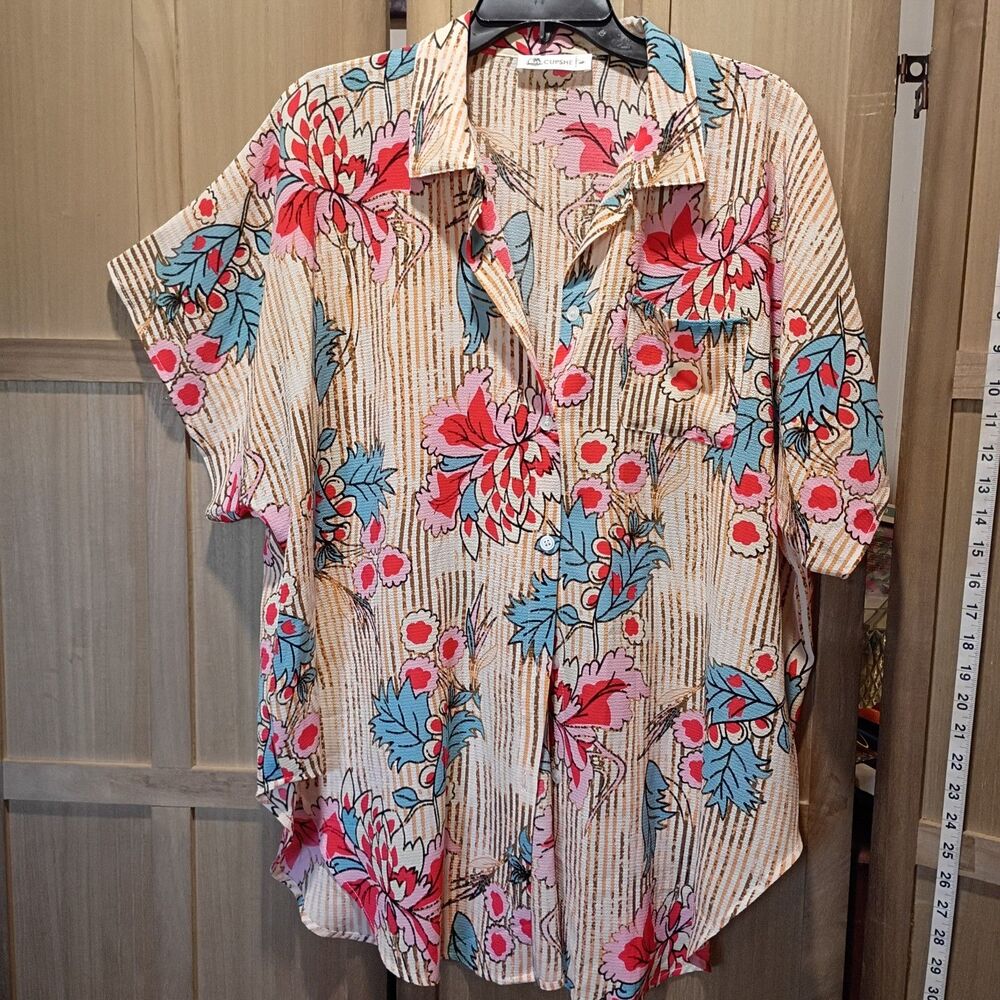 Cupshe large beach swim button down cover-up floral